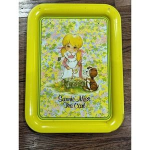 Vintage Metal Sunnie Miss Tea Time Tin Tray 1950’s Kids Shabby Chic‎ Tray